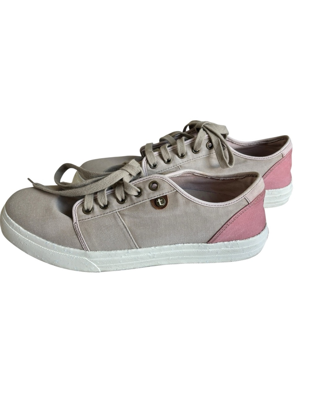 Taos Women’s Canvas Sneakers Size 9.5 – Pink & Greige color – Distressed Sole